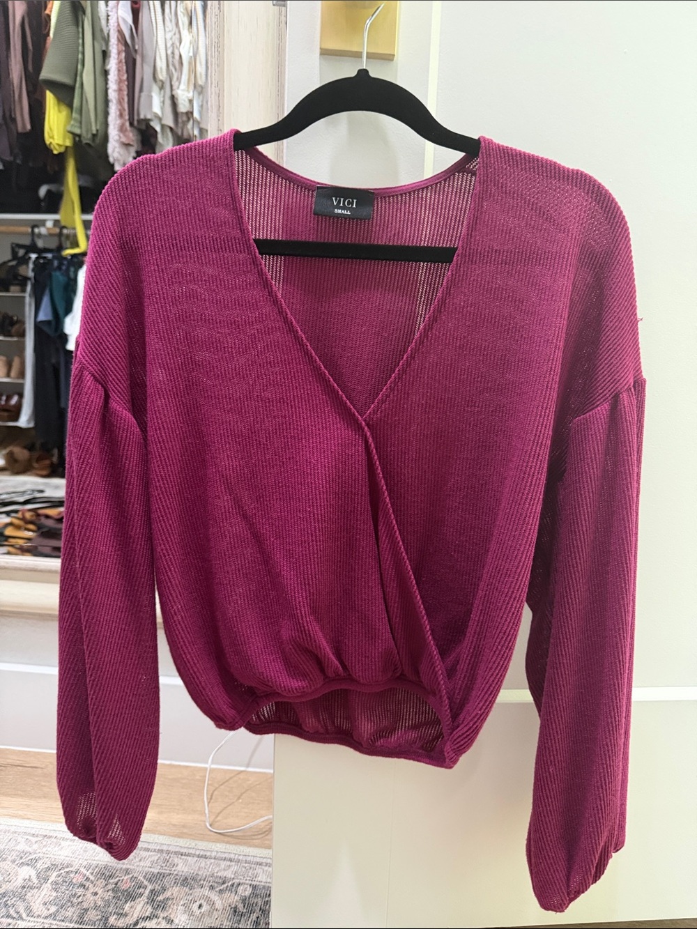VICI Magenta Wrap-Style Ribbed Pullover